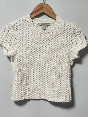 All Saints White Cream Knit Karma Stevies Stretch Short Sleeve Crop Top Shirt 4